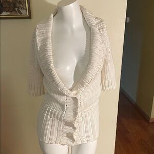 Theory Cozy Off White Linen/Cotton Knit Cardigan